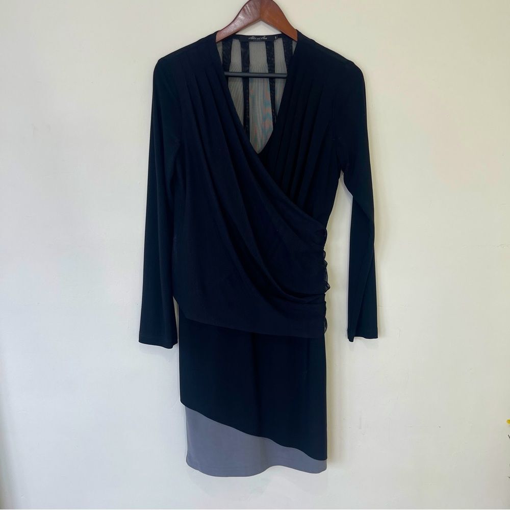 Alex & Ava By Komarov Dress‎ Womens Small Black Mesh Panel Drape Faux Wrap